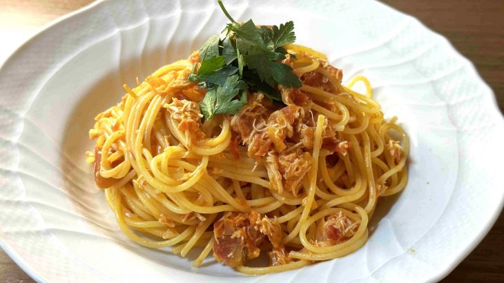 ズワイガニをおしゃれなイタリアンに！カニのトマトクリームソースのスパゲティ